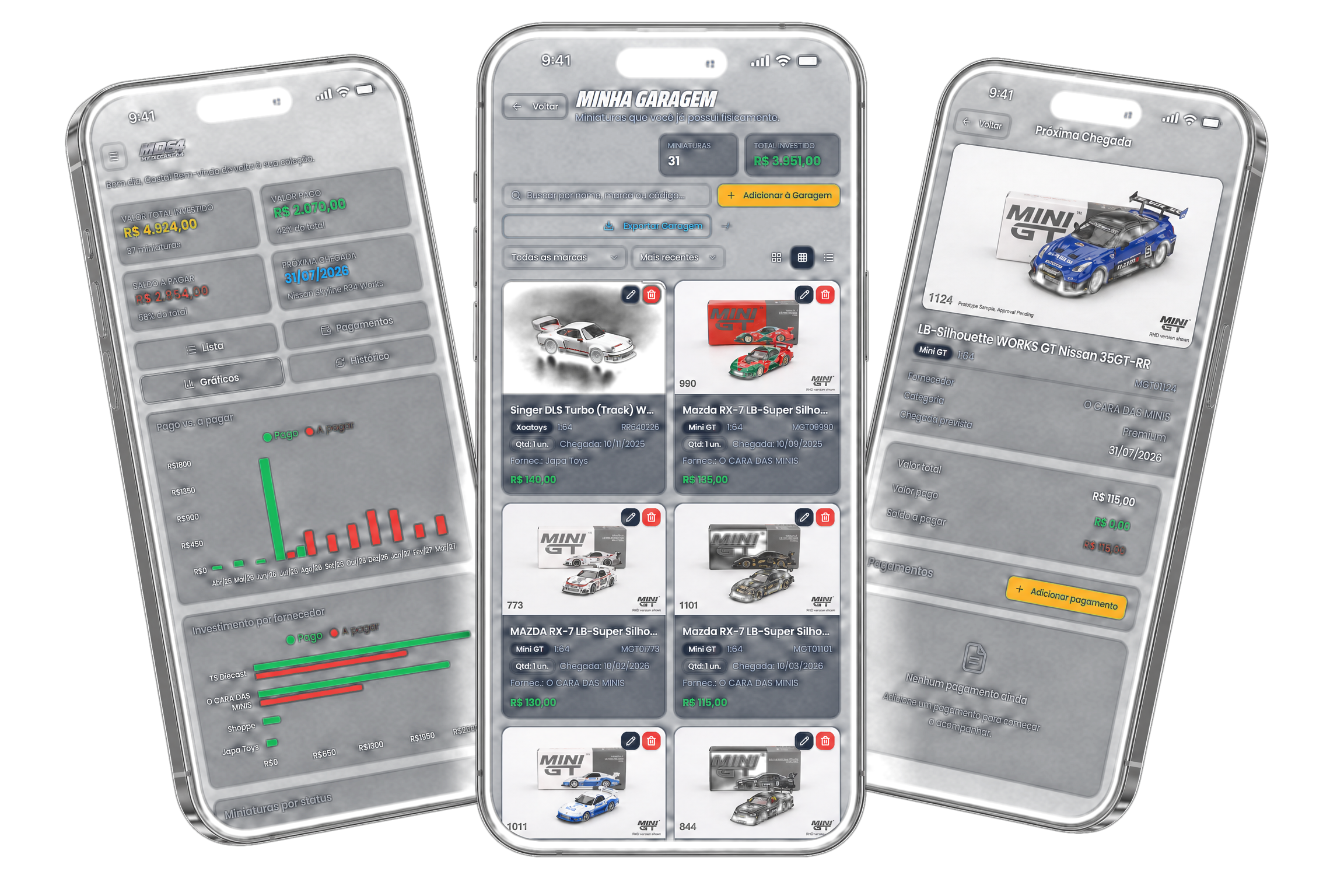 App My DieCast 64 em diferentes telas